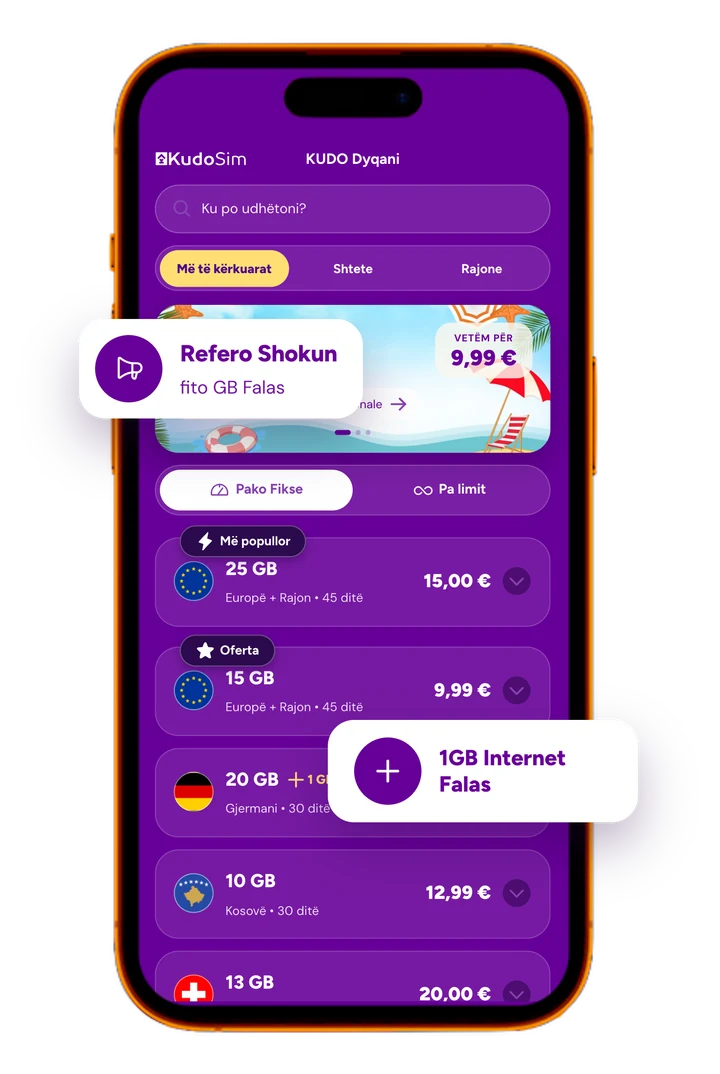 Aplikacioni Kudo eSIM në telefon