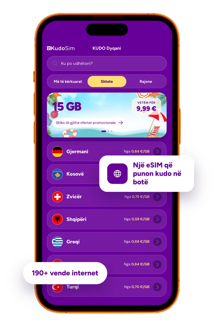 Aplikacioni Kudo eSIM në telefon
